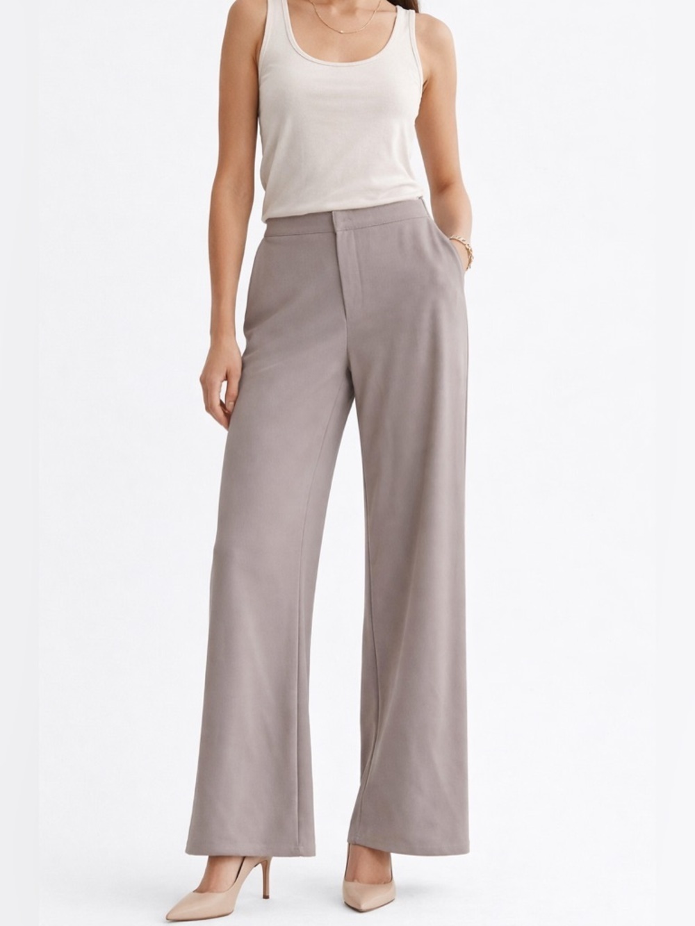 H&M Taupe Wide Leg Pants High Waist Minimalist M